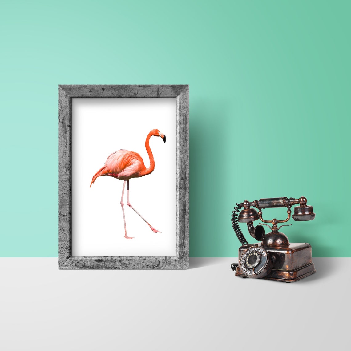 Pink Flamingo Tropical Bird Standing Watercolor Style Artwork Poster - Image 2