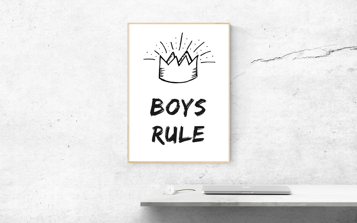 Boys Rule Crown Bold Typography Kids Room Decor Quote Wall Poster - Image 2