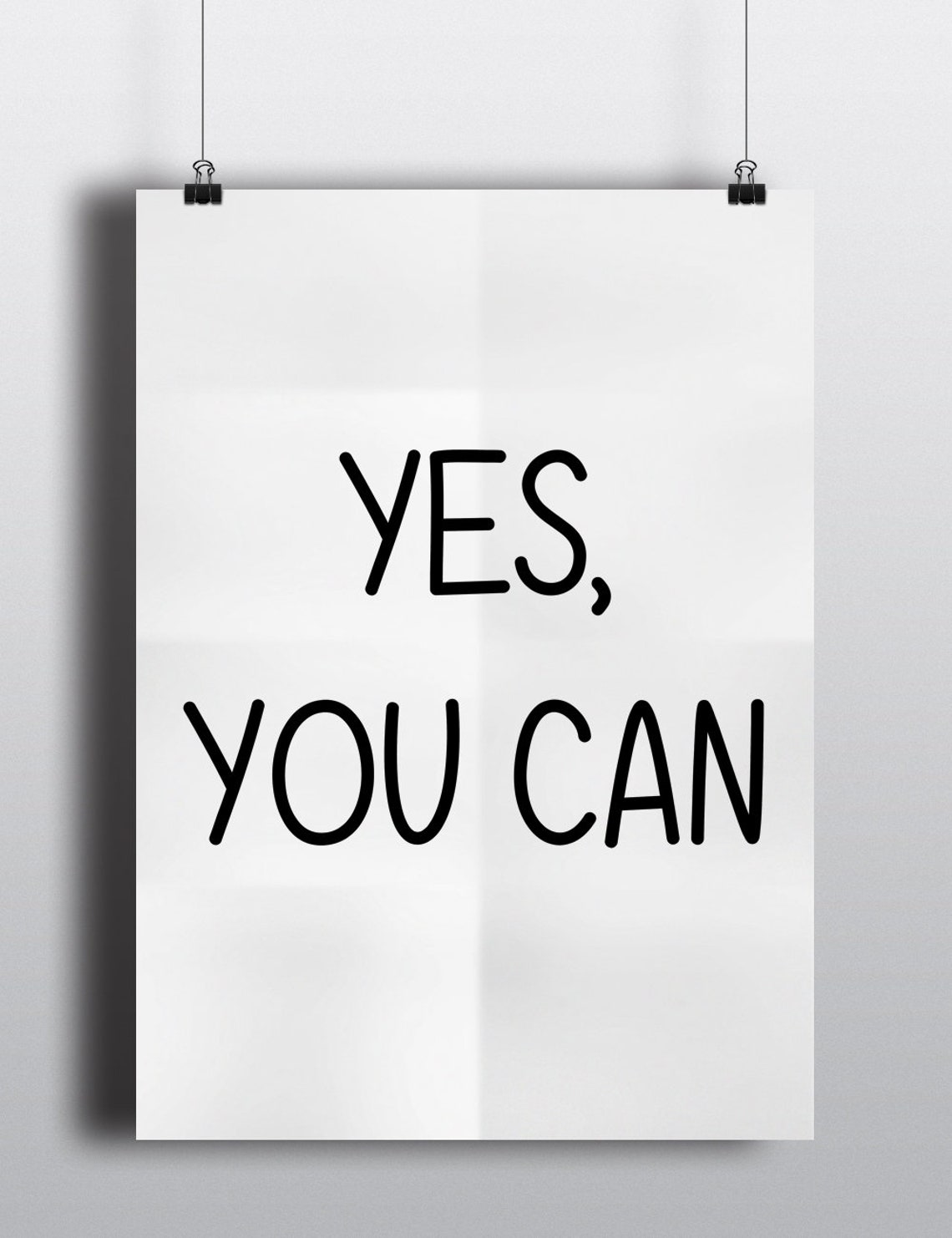 Yes You Can Minimalist Motivational Black White Quote Wall Poster