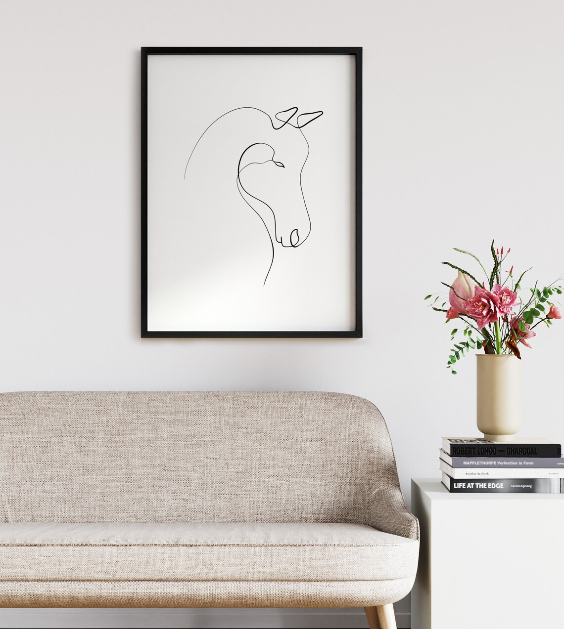 Continuous One Line Horse Head Drawing Minimalist Animal Art Print - Image 2