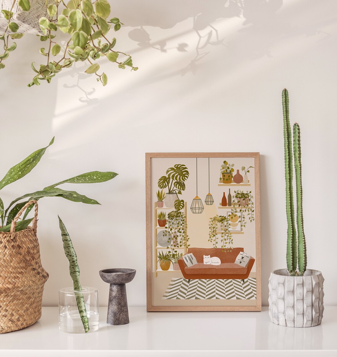 Home Garden With White Cat Boho Cat Poster - Image 3