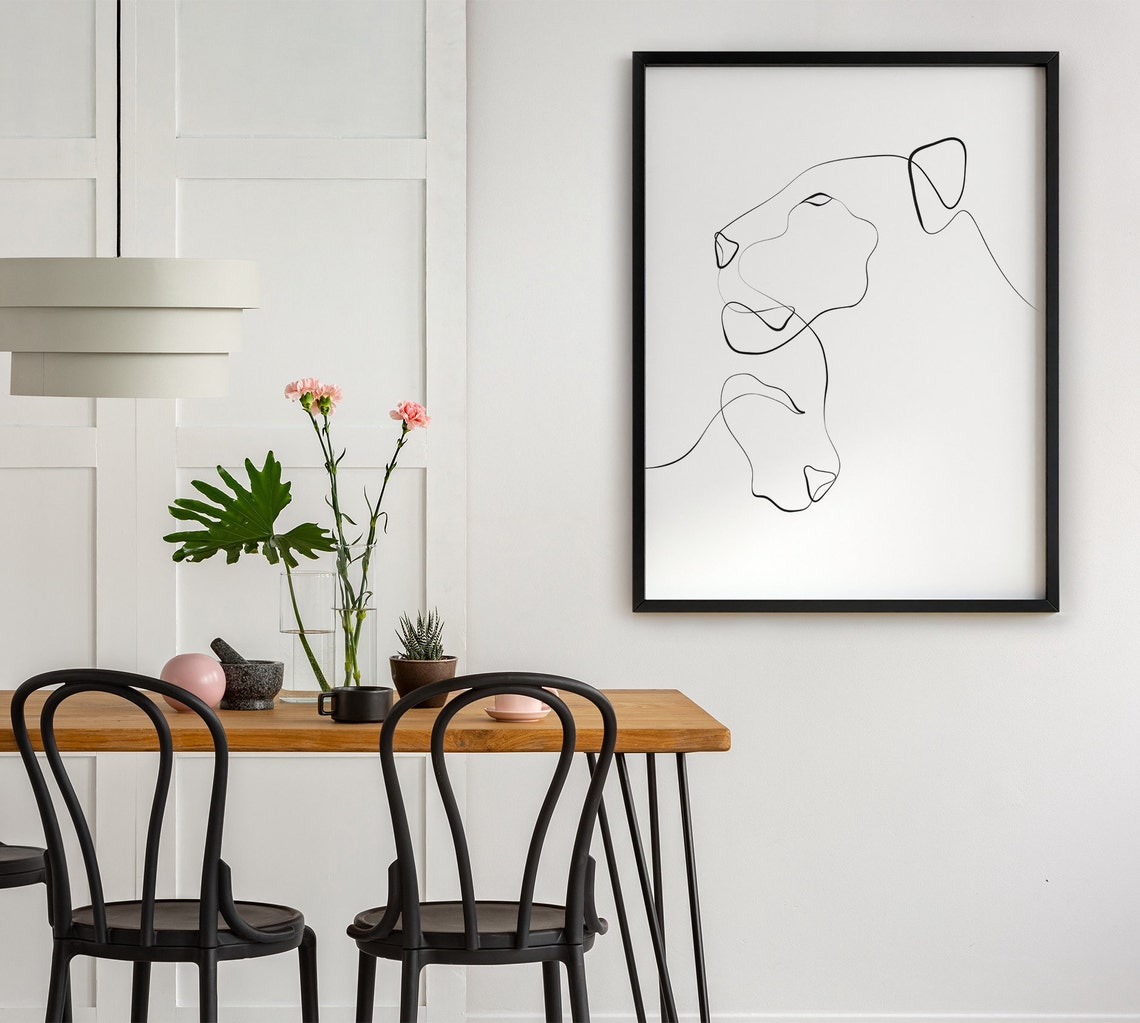 Continuous One Line Lion Head Drawing Minimalist Animal Art Print - Image 3
