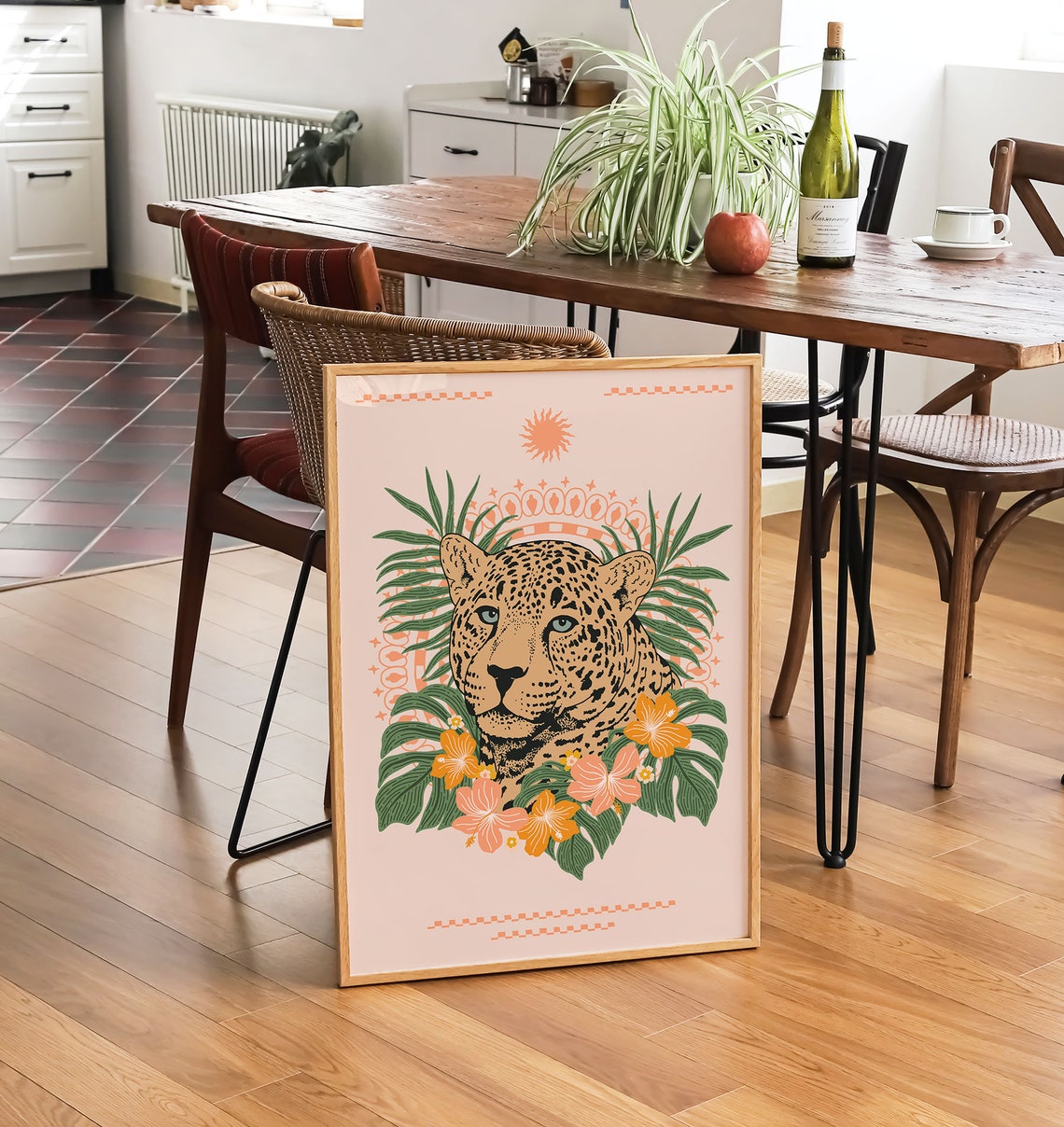 Boho Leopard Tropical Jungle Monstera Floral Botanical Art Poster - Image 3