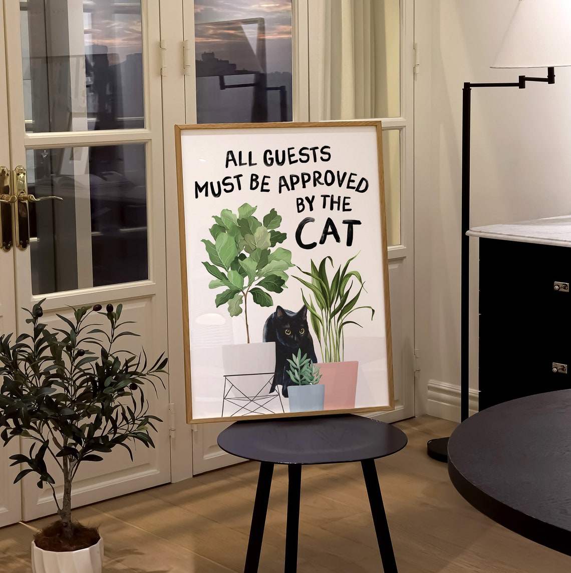 All Guests Must Be Approved By The Cat Black Cat Funny Poster - Image 2
