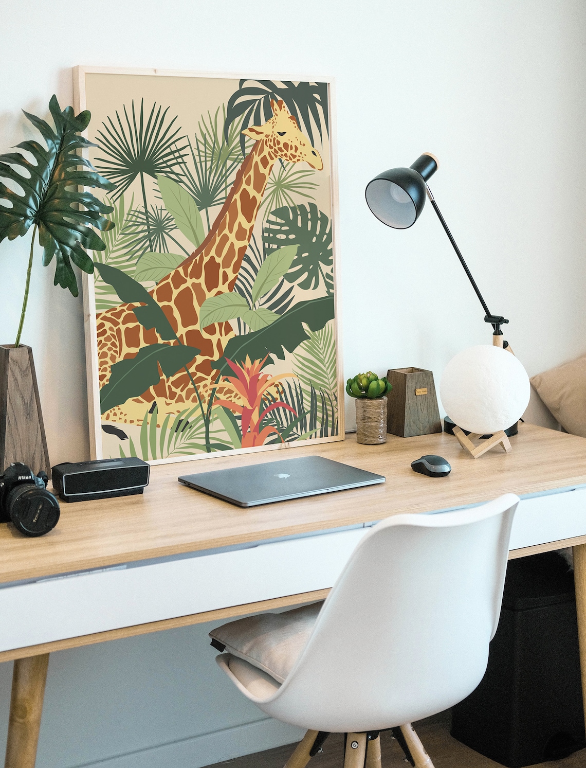 Giraffe and Tropical Plants Wild Animal Art Print - Image 3