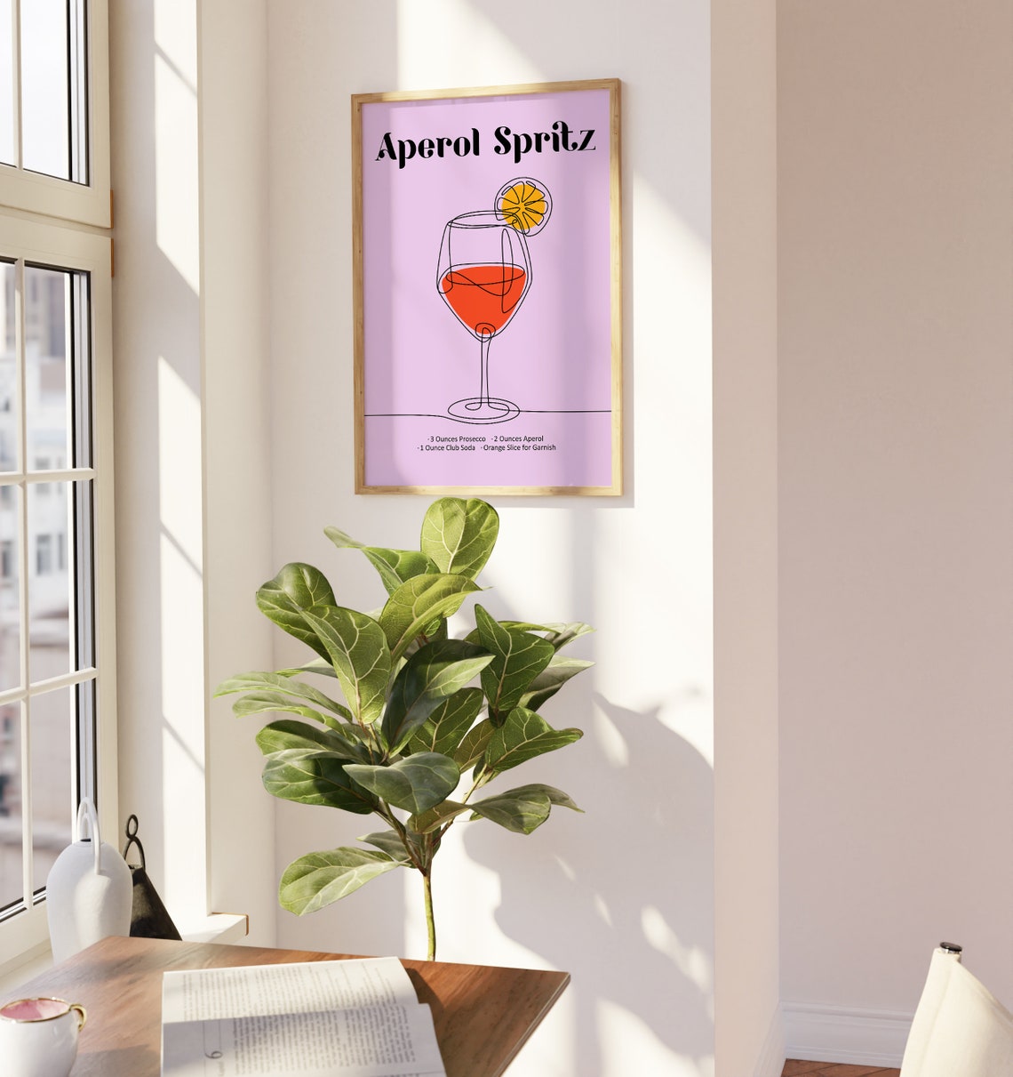 Aperol Spritz Cocktail Recipe Line Art Lavender Kitchen Bar Poster - Image 3