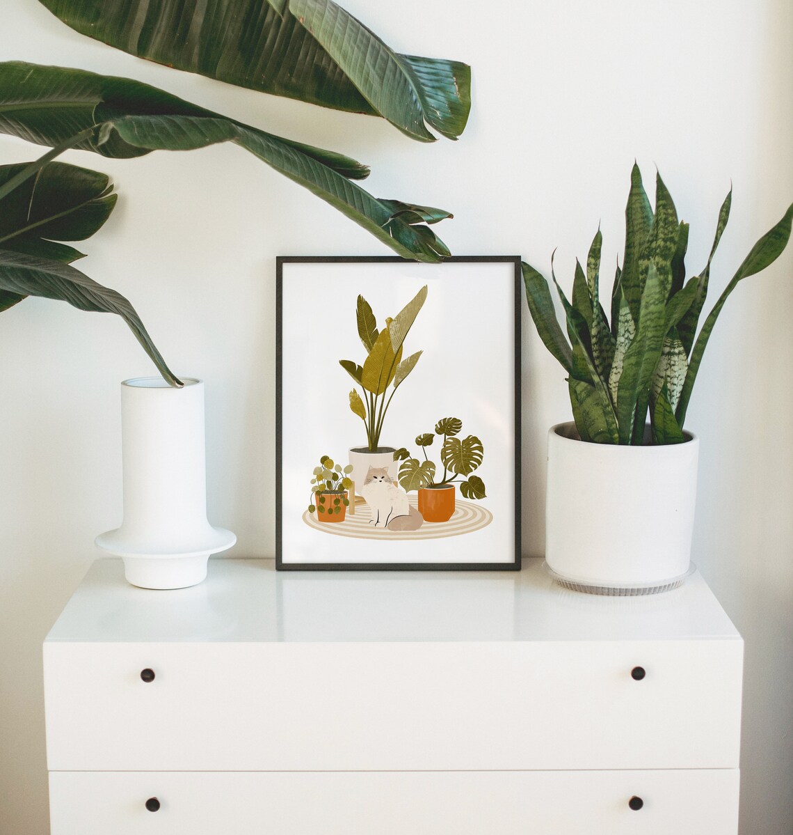 Boho Cat and Plant Art Print, Cat Wall Decor - Image 2