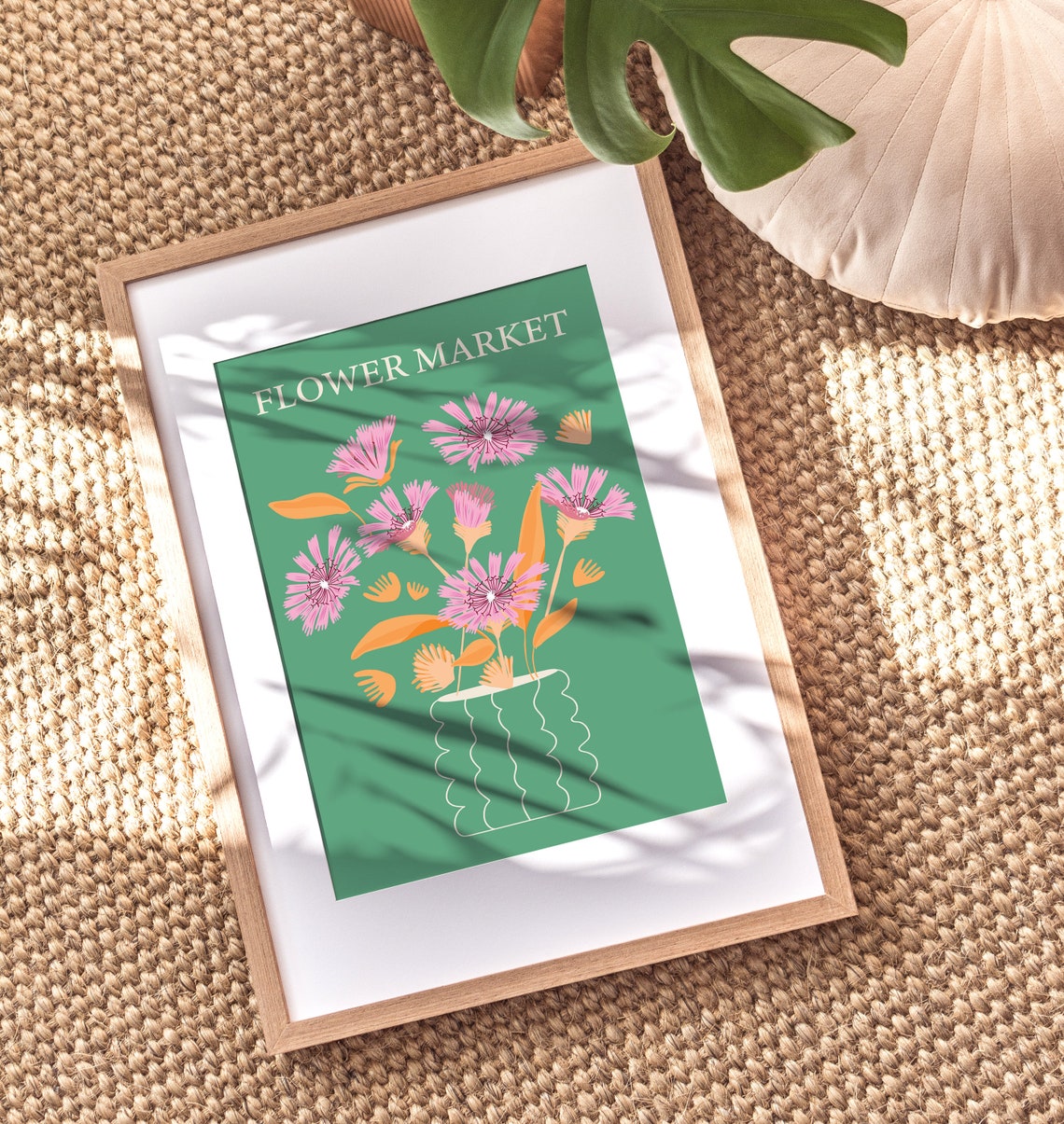 Flower Market Pink Blooms Green Vase Botanical Boho Art Print - Image 4