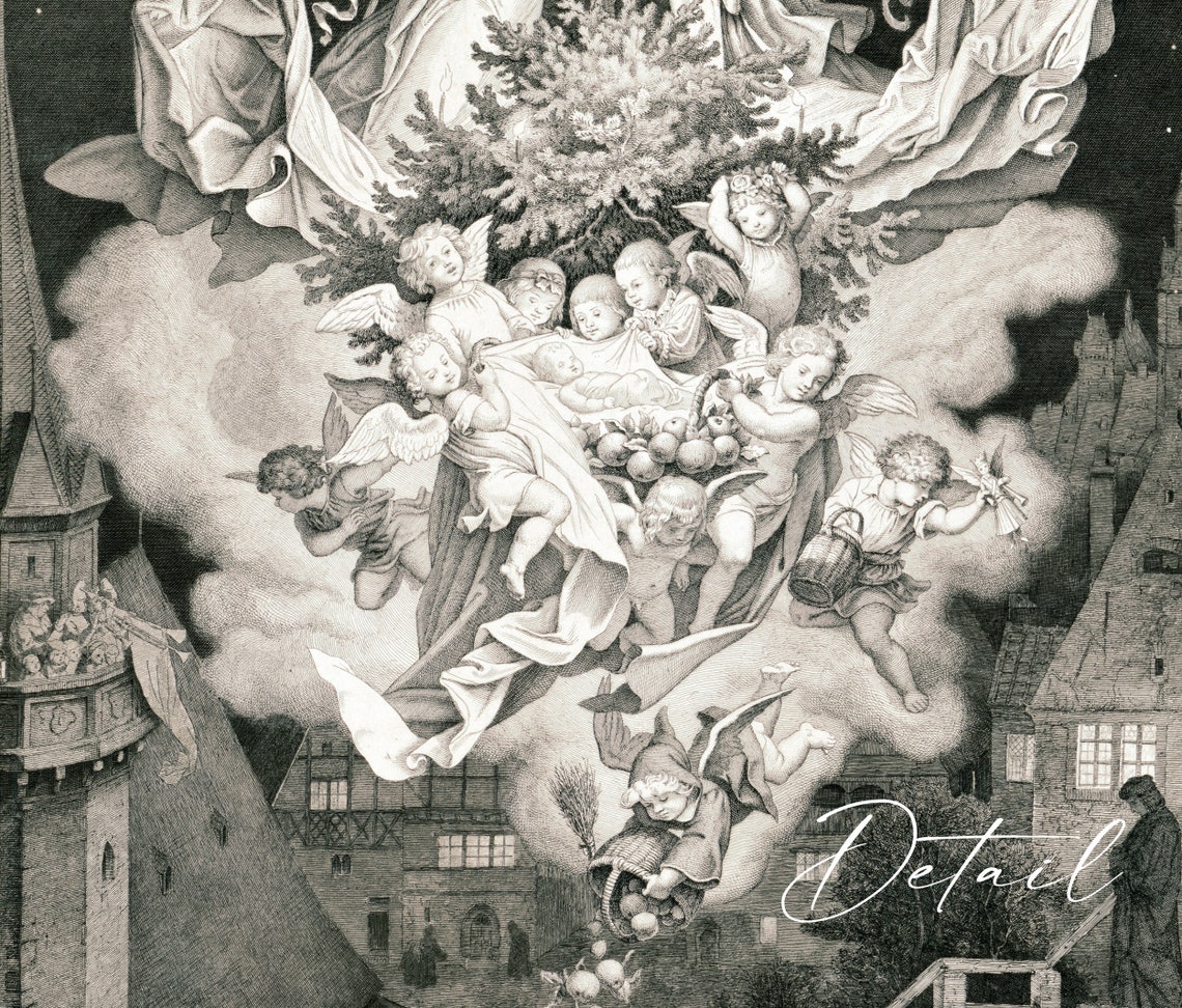 Silent Night Holy Night Vintage Angel Christmas Tree Wall Art - Image 3