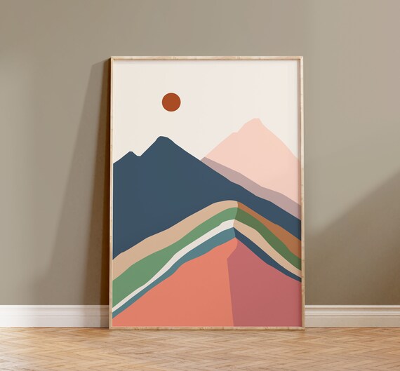 Boho Mountain Wall Art Abstract Landscape Poster Colorful Mountain Art Modern Mountain Print Living Room Wall Decor Scenery Art Poster