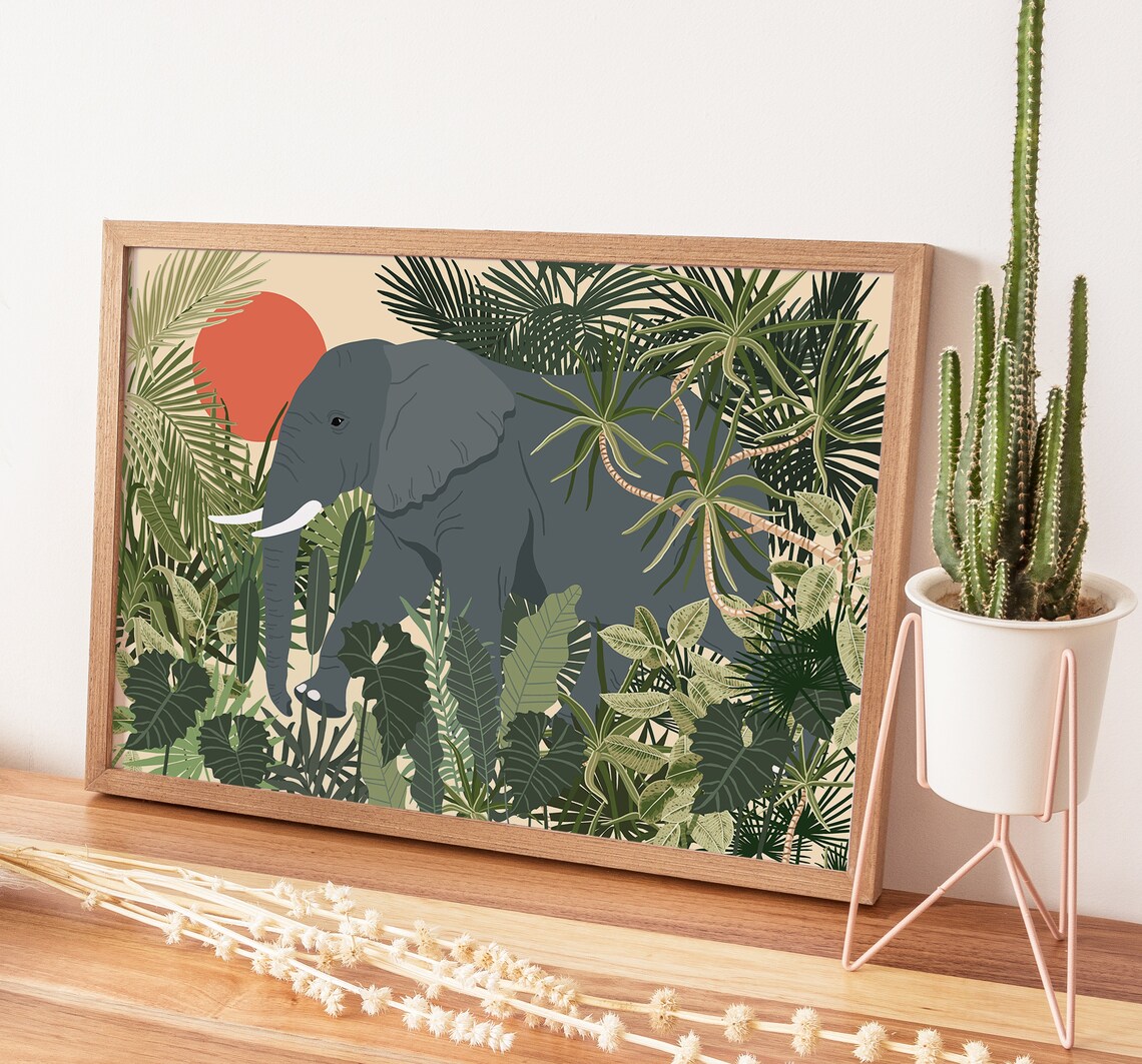 Boho Elephant Print, Tropical Jungle Art Print - Image 2