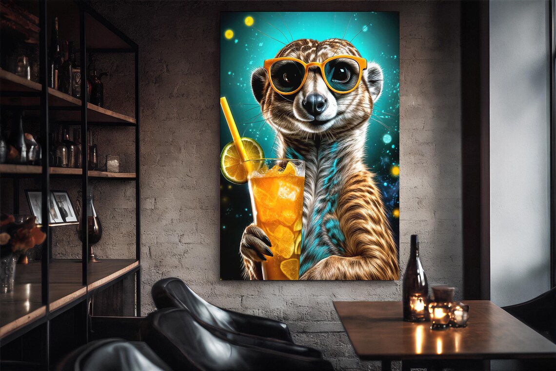 Funky Meerkat Retro Pop Art, Neon Wildlife Poster - Image 3