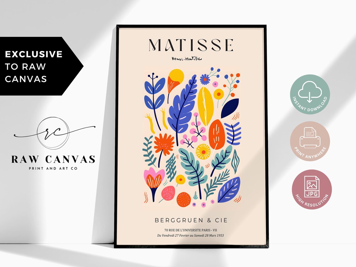 Matisse Inspired Floral Art, Boho Modern Decor