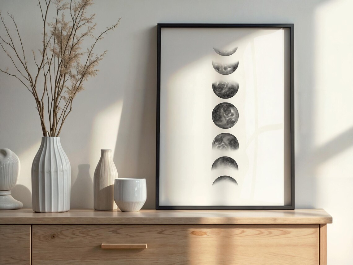 Moon Phase Wall Art, Minimalist Watercolor Art Print - Image 6