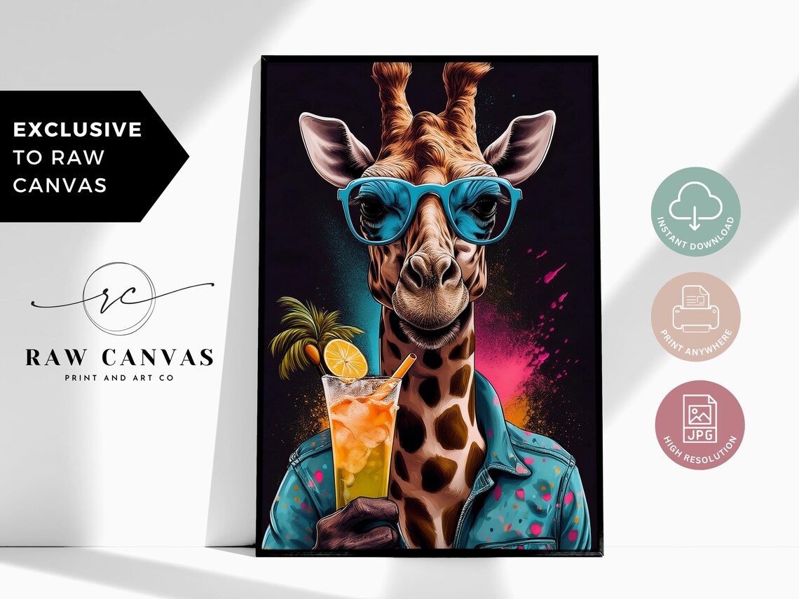 Funky Giraffe Neon Pop Art, Retro Safari Decor