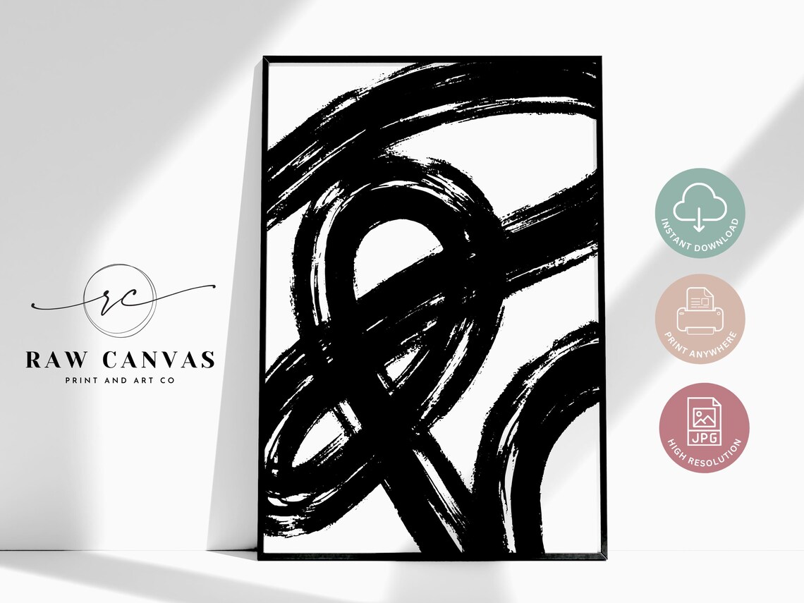 Black Brushstroke Modern Abstract Ink Line Art