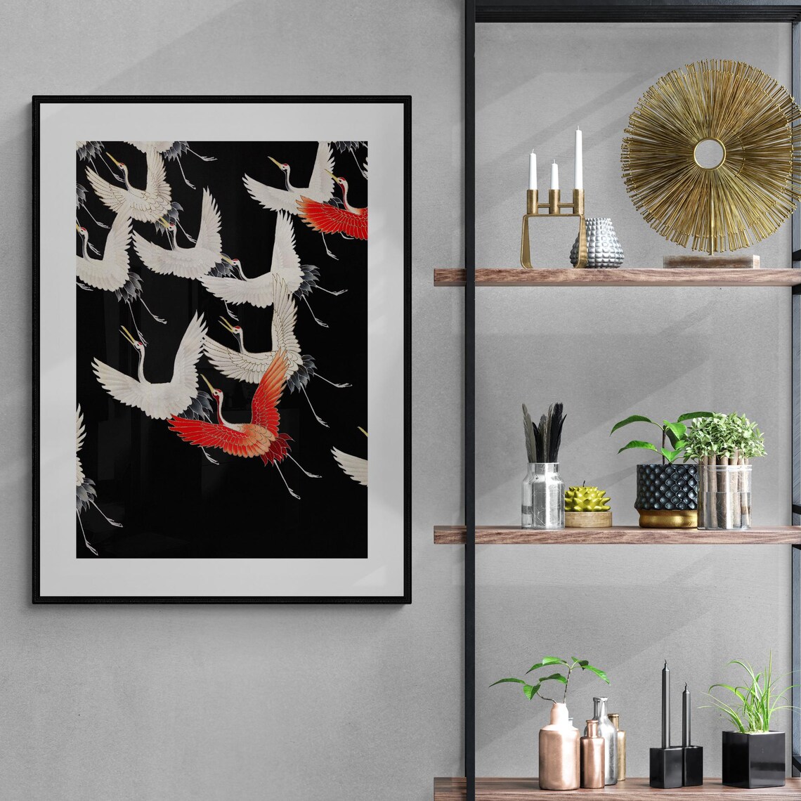 Japanese Flying Cranes - Vintage Kimono Print - Image 5