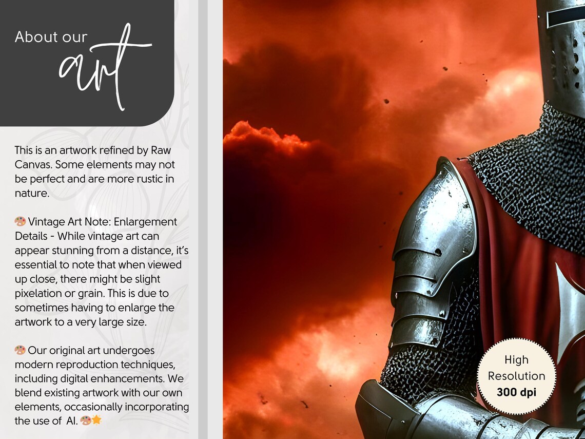 Knights Templar Medieval Decor, Crusader Warrior Artwork - Image 2