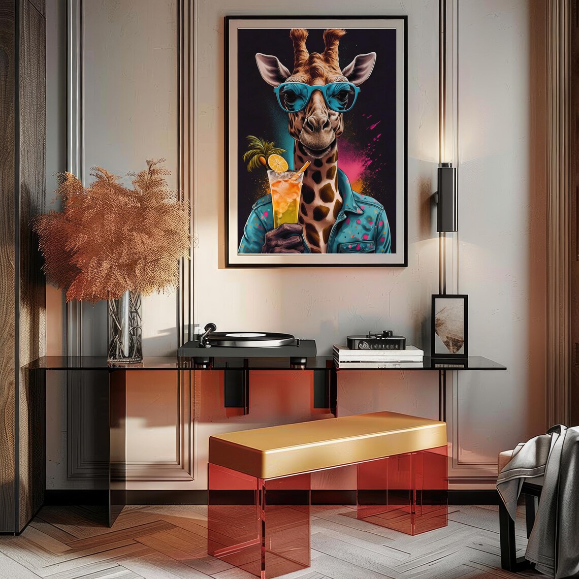 Funky Giraffe Neon Pop Art, Retro Safari Decor - Image 3