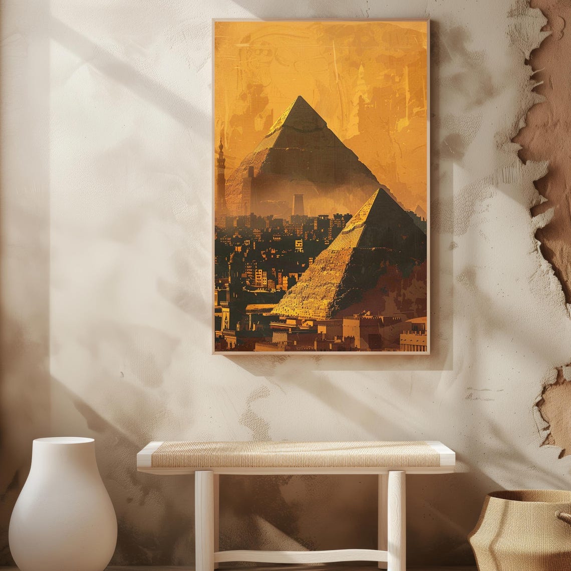 Golden Pyramids of Giza Cairo Cityscape Sunset Ancient Landmark Poster