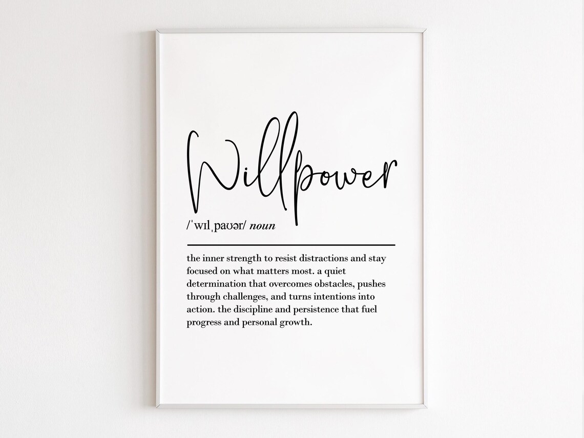 Willpower Definition Print Wall Art Self Control Poster Motivational Office Decor Discipline