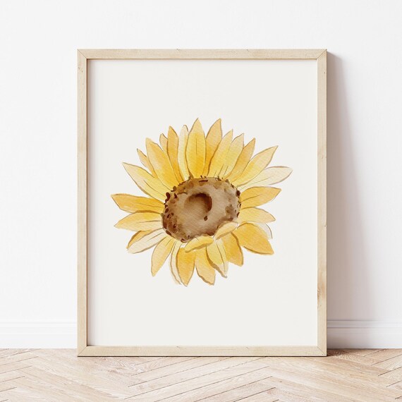 Sunflower Watercolor Yellow Floral Botanical Minimalist Wall Print