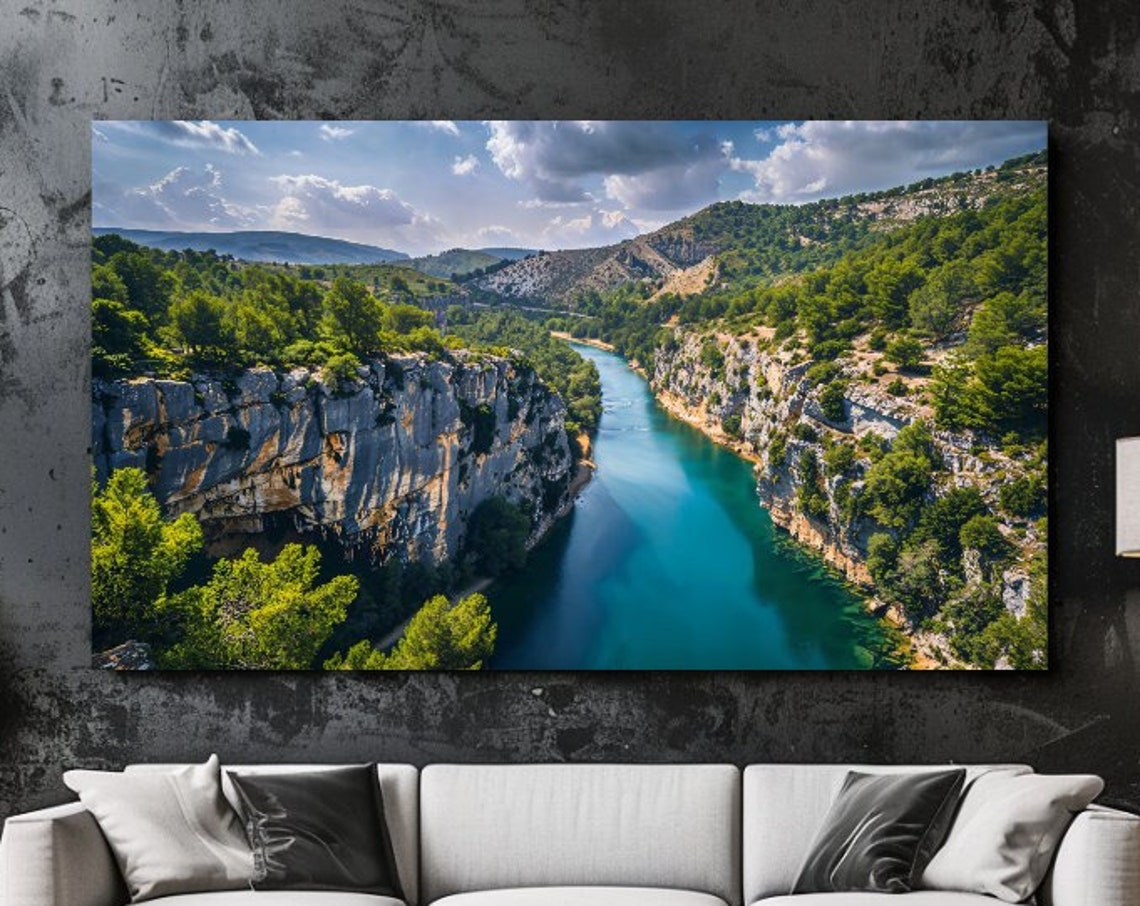 Turquoise River Gorge Canyon Cliffs Lush Green Aerial View Poster