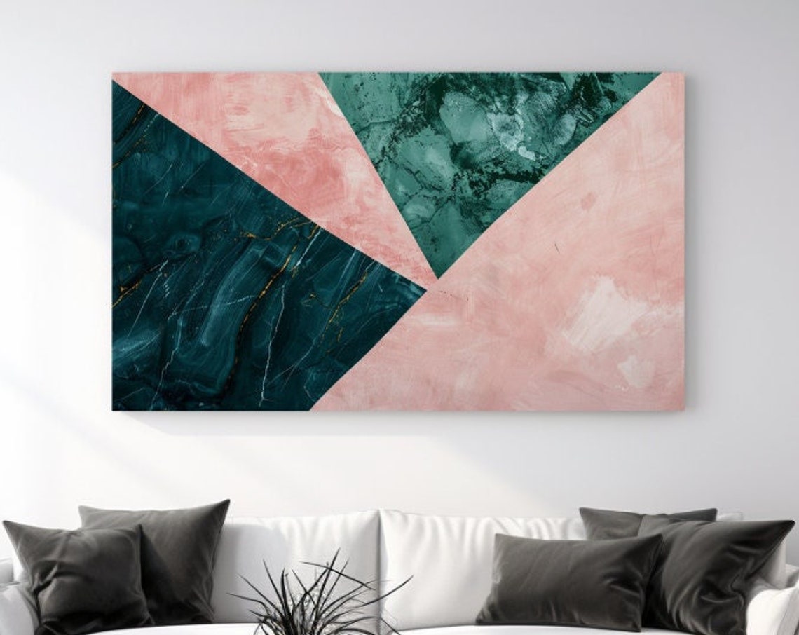 Pink And Emerald Green Geometric Marble Abstract Modern Art Poster