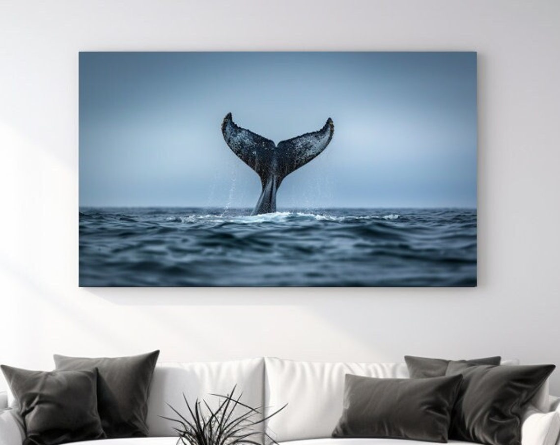 Whale Tailfin Deep Blue Ocean Diving Nature Animal Photography Poster