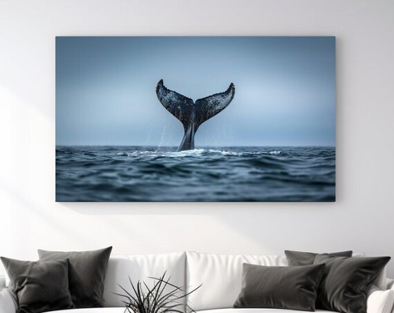 Whale Tailfin Deep Blue Ocean Diving Nature Animal Photography Poster