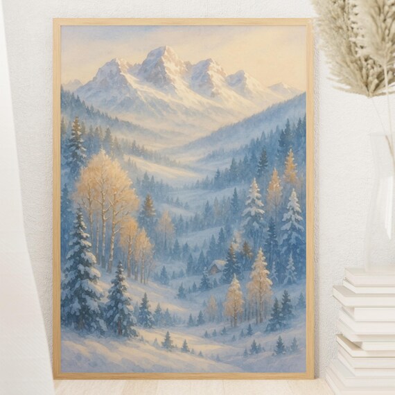 Aspen Winter Golden Aspens Snowy Rocky Mountains Watercolor Poster