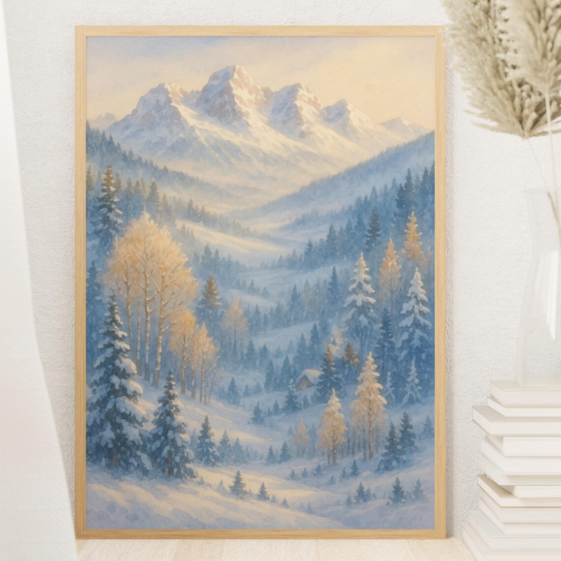Aspen Winter Golden Aspens Snowy Rocky Mountains Watercolor Poster