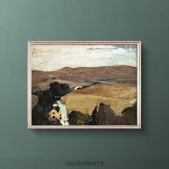 Serene Countryside Art Print Vintage Landscape Mountains In The Distance Wall Decor Orjin Prints 9547