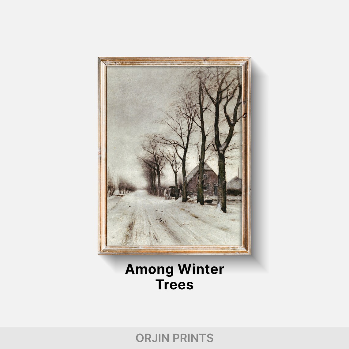 Cozy Snowy Village Road Bare Trees Farmhouse Quiet Winter Art Poster - Image 2