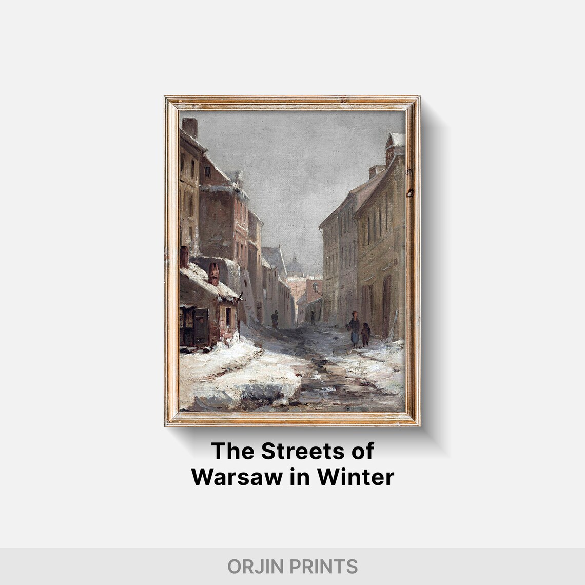 Snowy Old Town Street Winter Scene Vintage Painting Style Poster - Image 2