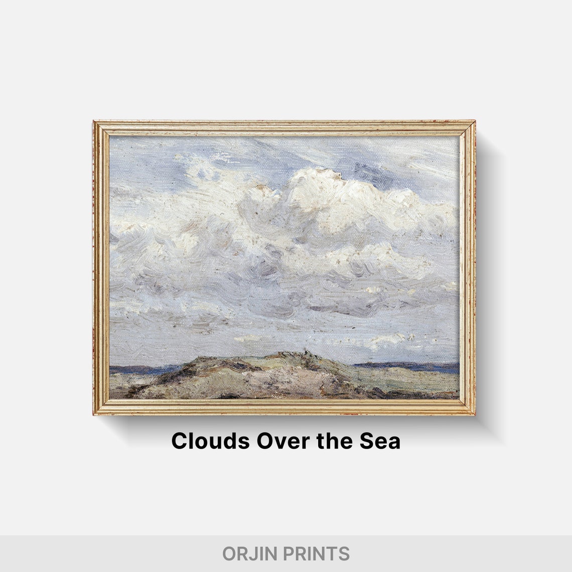 Dramatic White Clouds Rocky Coastline Sea Oil Sketch Art Poster