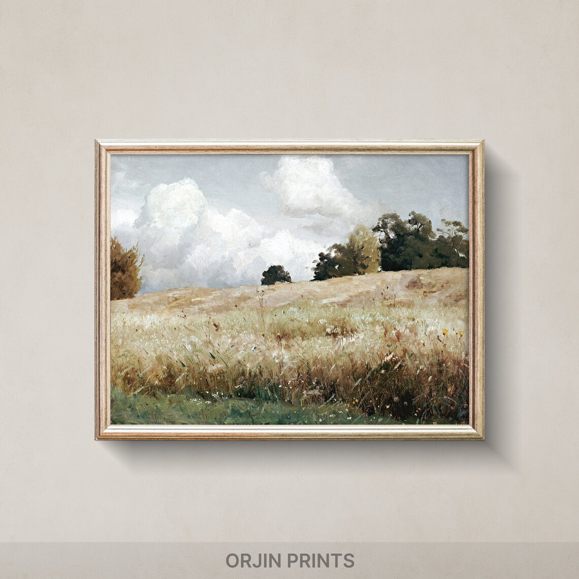 Tranquil Countryside Landscape, Cloudy Skies Poster