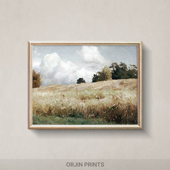 Tranquil Countryside Landscape, Cloudy Skies Poster