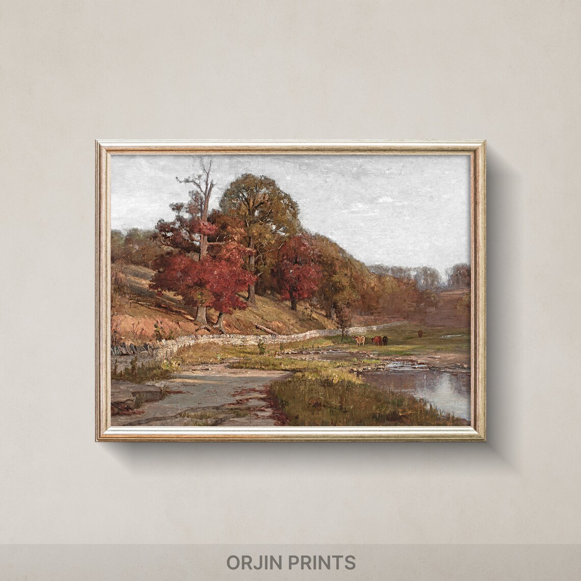 Autumn Oak Trees, Fall Leaf Carpet Art Print
