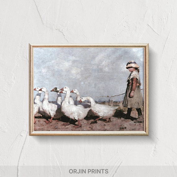 Rural Charm Vintage Geese Painting Country Landscape Art Print Farmhouse Wall Decor Orjin Prints 6655