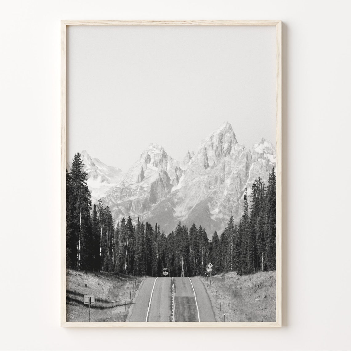 Grand Teton National Park Print Black And White Road Photo Wyoming Wall Art Grand Teton Poster Usa Landscape C19 127