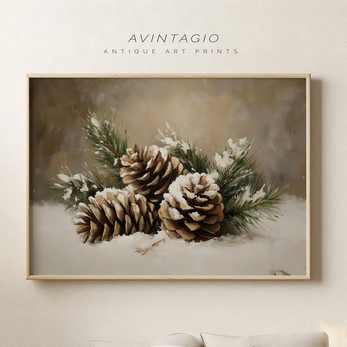 Snow Covered Pine Cones with Spruce Sprigs Still Life Painting Poster