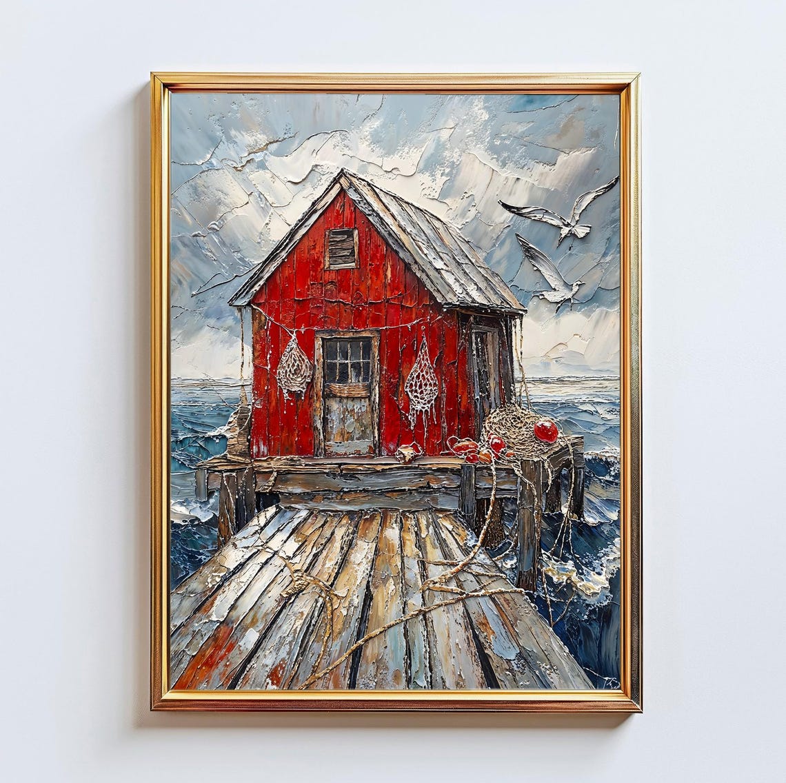 Red Fishing Shack Wall Art Maine Coast