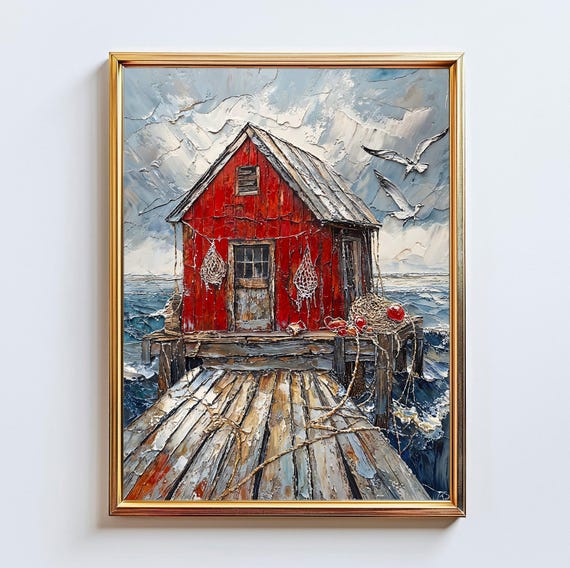 Red Fishing Shack Wall Art Maine Coast