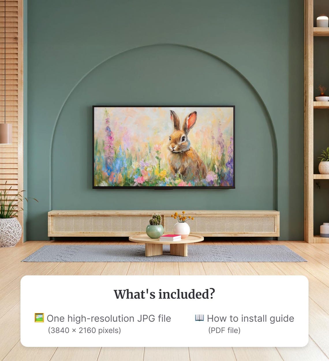 Cute Bunny Rabbit Colorful Wildflower Meadow Easter Painting Poster - Image 2