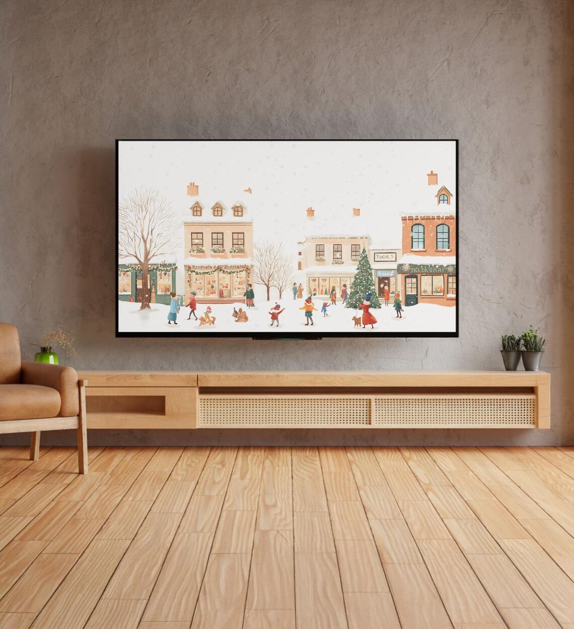 Cozy Christmas Village Street Scene Snowy Shops Holiday Art Poster - Image 4