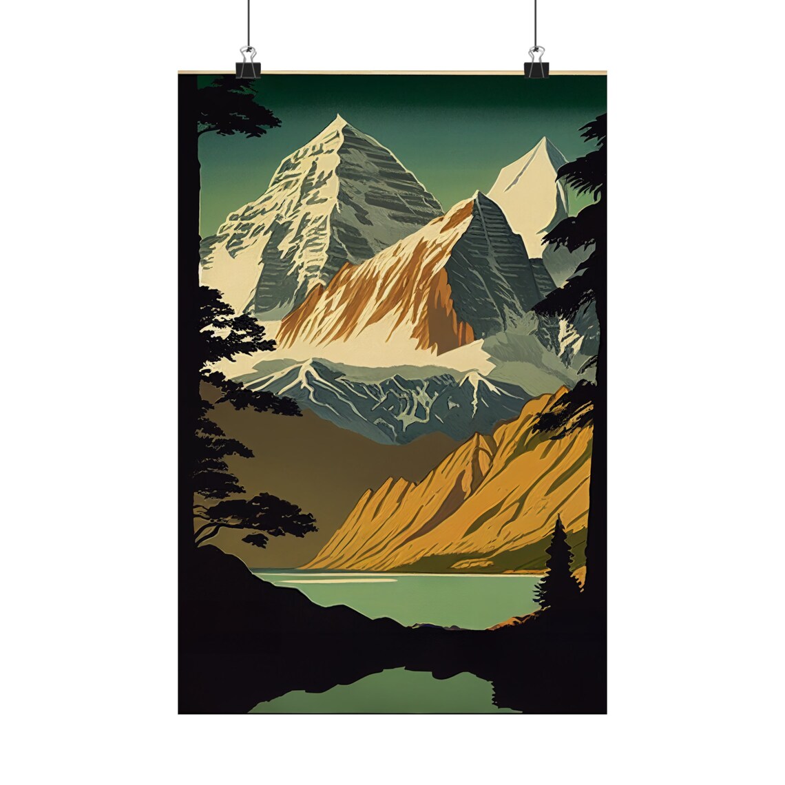 Mount Everest Vintage Travel Poster Snowy Himalayan Peaks Lake