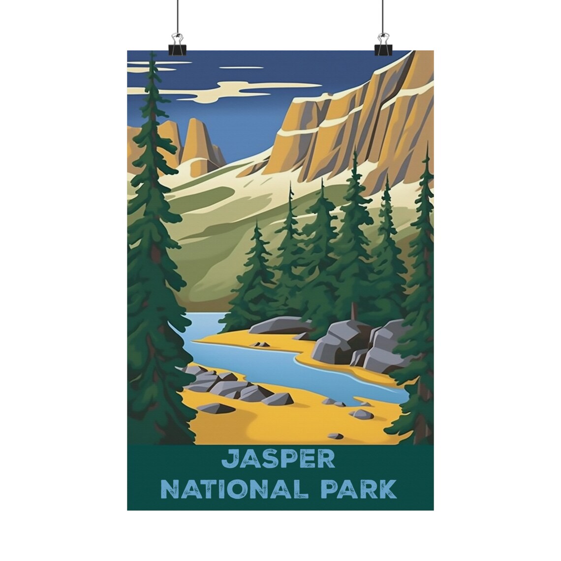 Jasper National Park Vintage Mountain Lake Retro Travel Art Poster