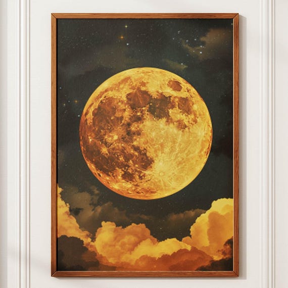 Vintage Moon Art Moon Retro Poster Moon Painting Moon Retro Print Lunar Portrait Lunar Home Decor Celestial Room Art