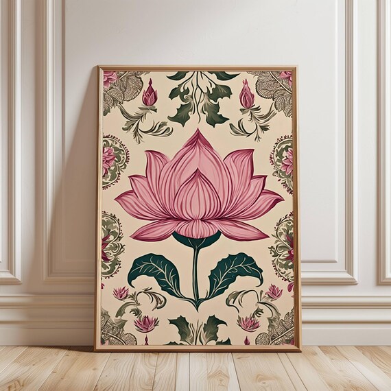 Pichwai Painting Wall Art Flower Print Meditation Room Decor Prayer Traditional Zen Home Yoga Studio Gift